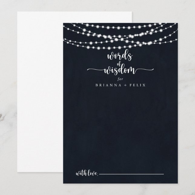 Rustic String Lights Wedding Words of Wisdom Advice Card (Front/Back)
