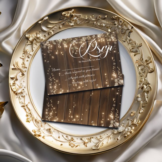 Rustic String Lights White Floral Wedding RSVP Card (Creator Uploaded)