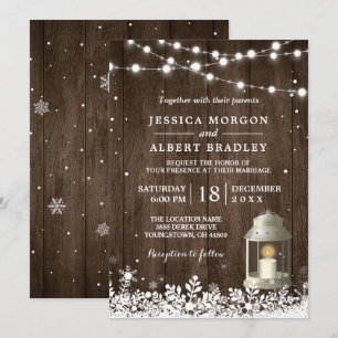 Rustic String Lights White Lantern Winter Wedding Invitation