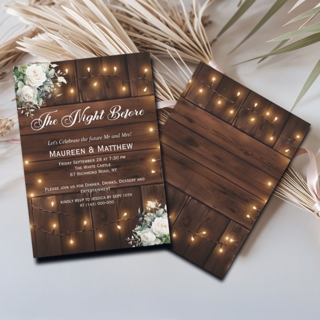 Rustic String Lights White Roses the Night Before Invitation (Creator Uploaded)