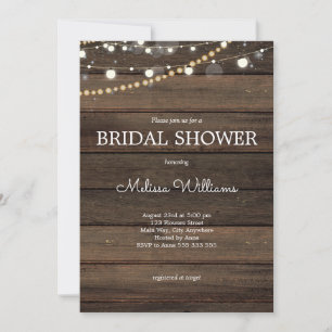 Rustic String Lights Wood Bridal Shower Invitation