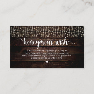 Rustic String Lights, Wood, Honeymoon Wish Enclosure Card