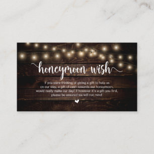 Rustic String Lights, Wood, Honeymoon Wish Enclosure Card