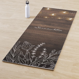 Rustic String Lights Wood Pattern Yoga Mat