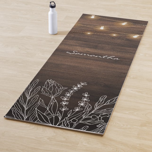 Rustic String Lights Wood Pattern Yoga Mat (In Situ)