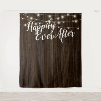 Rustic String Lights Wood Wedding Backdrop Tapestry