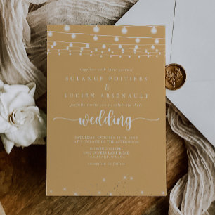 Rustic String Lights Yellow Wedding Invitation