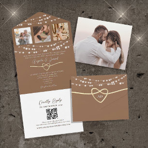 Rustic String Ligths Wedding QR Code All In One Invitation