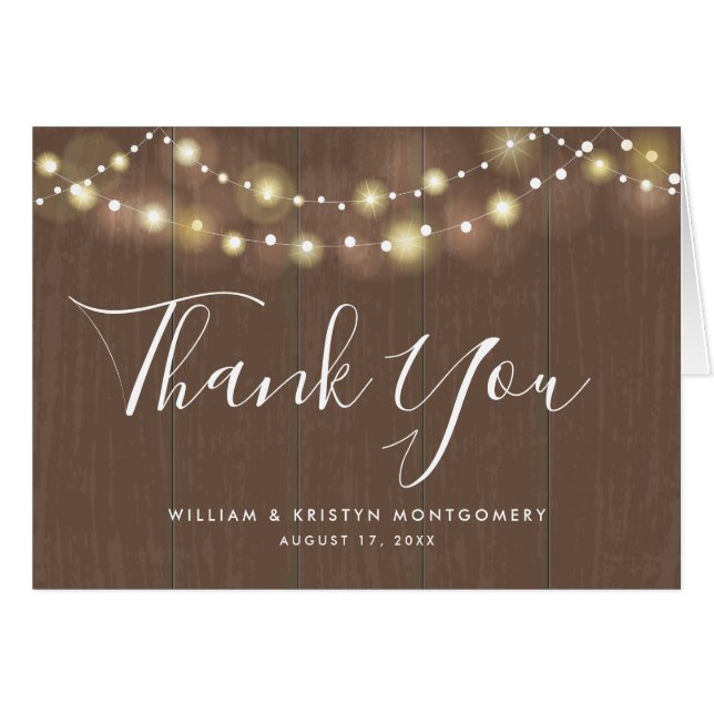 Rustic String of Glowing Lights Wedding Thank You (Front Horizontal)