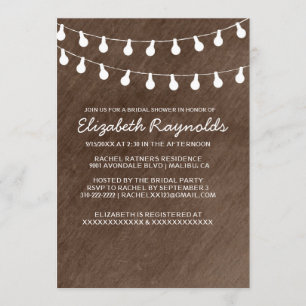 Rustic String of Lights Bridal Shower Invitations