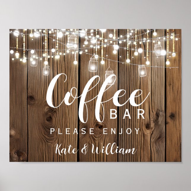 Rustic String of lights Coffee station sign (Front)