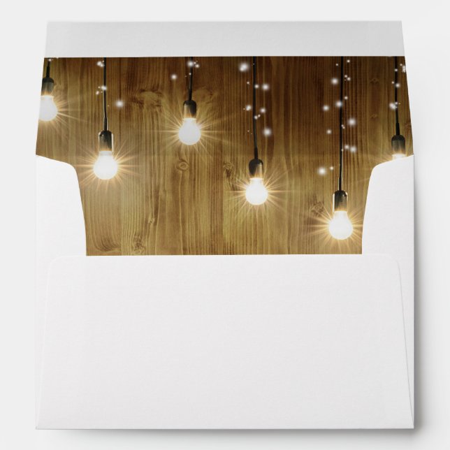 Rustic String Of Lights Country Wedding Envelope (Back (Bottom))
