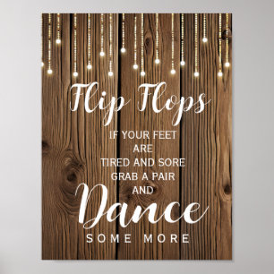Rustic String of lights  flip flops wedding sign