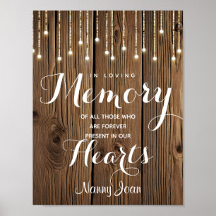 Rustic String of lights In loving memory sign