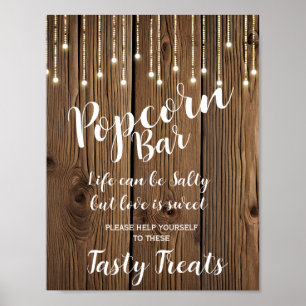 Rustic String of lights Popcorn Bar wedding sign