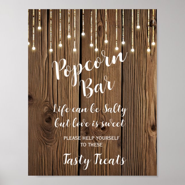 Rustic String of lights Popcorn Bar wedding sign (Front)