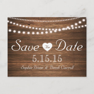 Rustic String of Lights Save the Date Postcard