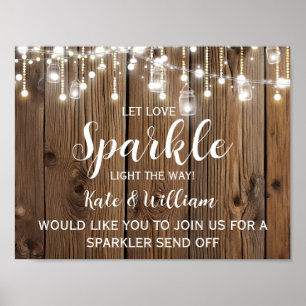 Rustic  String of lights sparkler send off wedding Poster