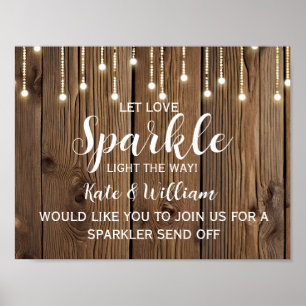 Rustic  String of lights sparkler send off wedding Poster