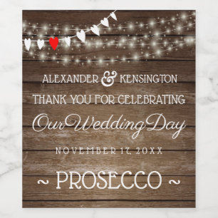 Rustic String Of Lights Wedding Sparkling Wine or Label