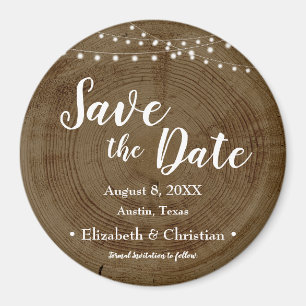 Rustic String of lights Wood Bark Save the date Magnet