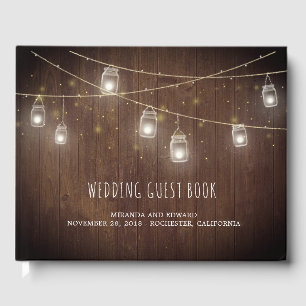 Rustic Strings of Mason Jars Fireflies Wedding Guest Book