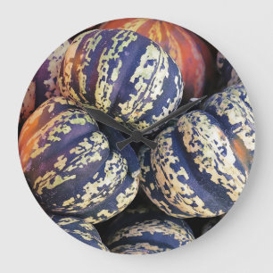 Rustic Striped Pumpkins  Large Clock