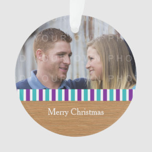 Rustic Stripes Holiday Photo Acrylic Ornament