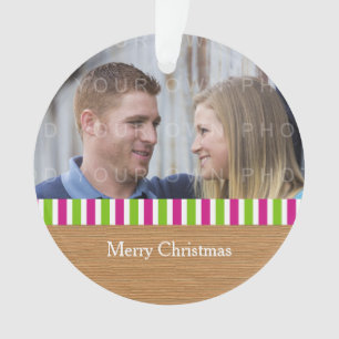 Rustic Stripes Holiday Photo Acrylic Ornament
