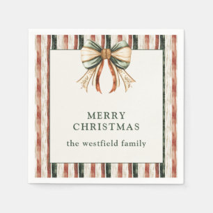 Rustic Stripes Personalized Merry Christmas Napkin