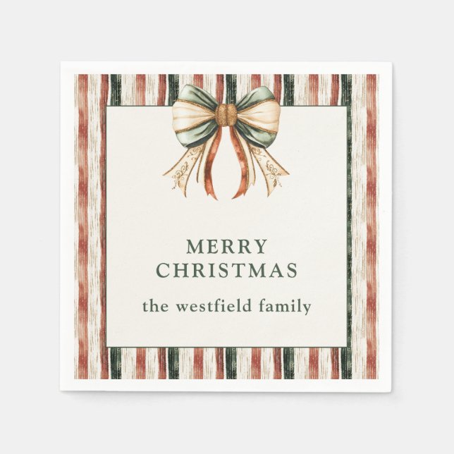 Rustic Stripes Personalized Merry Christmas Napkin (Front)