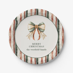 Rustic Stripes Personalized Merry Christmas Paper Plate