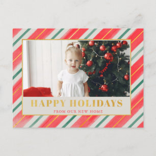 Rustic Stripes Red and Green We've Moved Photo  Ho Holiday Postcard