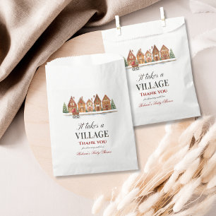 Rustic Stroller Village Houses Winter Baby Shower Favour Bag