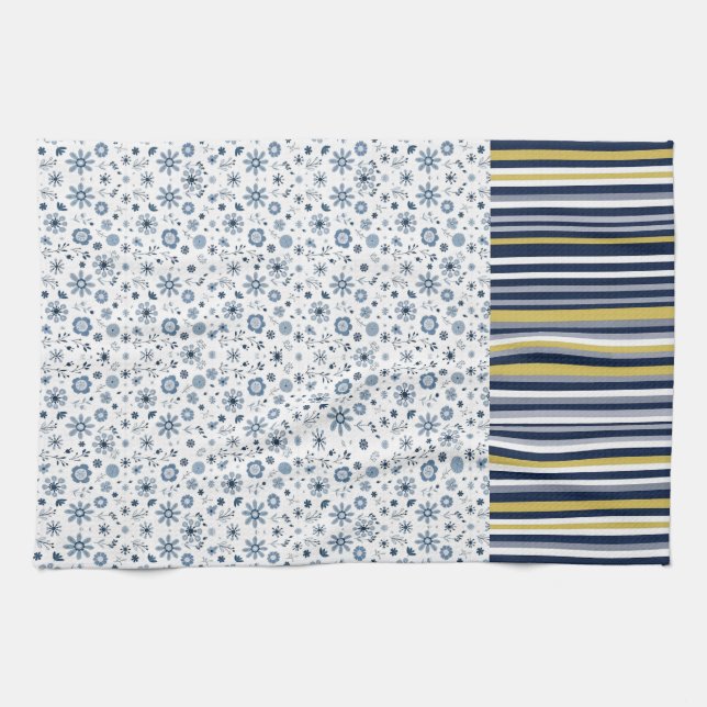 Rustic Style: Soft Stripes with Floral Accents Kitchen Towel (Horizontal)