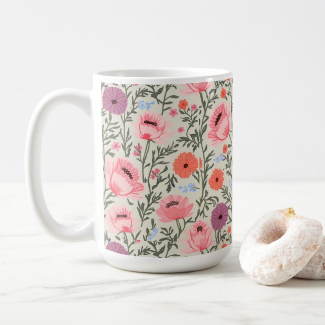 Rustic-Style Watercolor Wildflowers Coffee Mug (With Donut)
