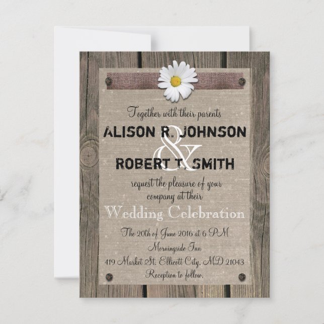 Rustic Style Wedding Invitation with Daisy (Front)