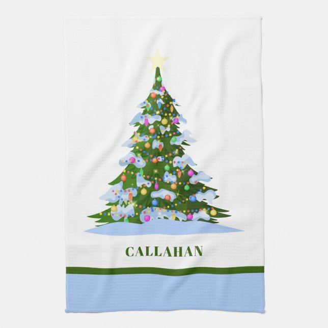 Rustic Stylish Colourful Christmas Tree Holiday Kitchen Towel (Vertical)