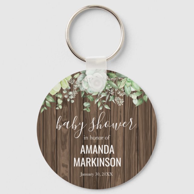 Rustic Succulent Baby Shower Keychain (Front)