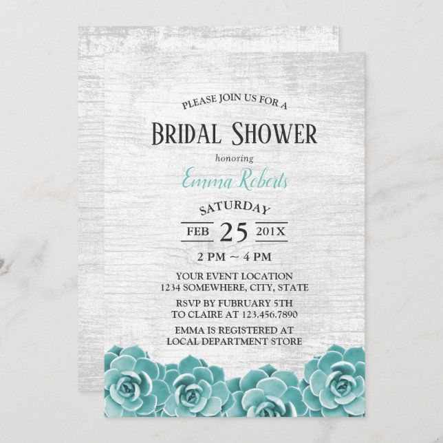 Rustic Succulent Barn Wedding Bridal Shower Invitation (Front/Back)