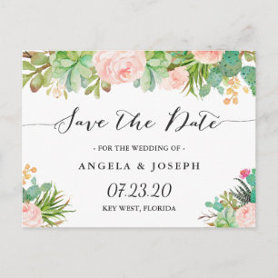 Rustic Succulent Cactus Floral Save the Date Announcement Postcard