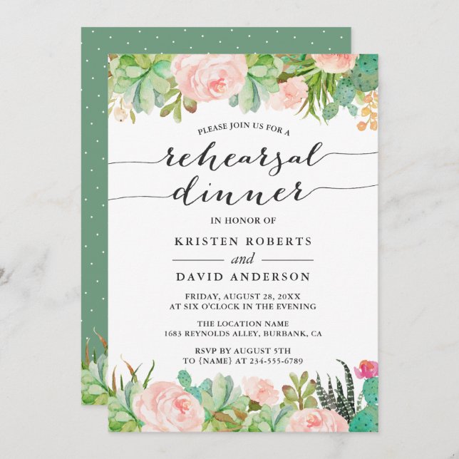 Rustic Succulent Cactus Wedding Rehearsal Dinner Invitation (Front/Back)
