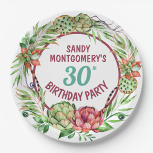 Rustic Succulent Floral 30th Birthday -Paper Plate