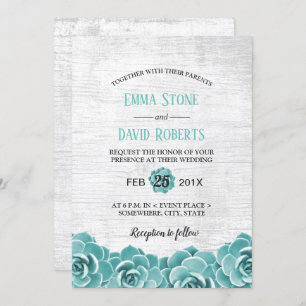Rustic Succulent Floral Barn Wood Elegant Wedding Invitation