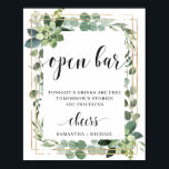 Rustic succulent greenery foliage open bar sign<br><div class="desc">Rustic succulent greenery foliage open bar sign 8x10 poster,  Contact me for matching items or for customization,  Blush Roses ©</div>