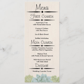 Rustic Succulent Wedding Reception Menu Invitation