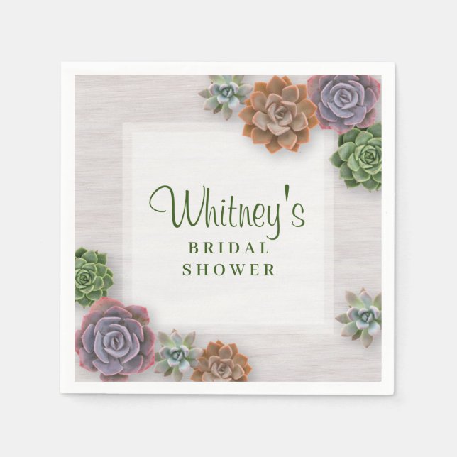 Rustic Succulents Bridal Shower Napkin (Front)