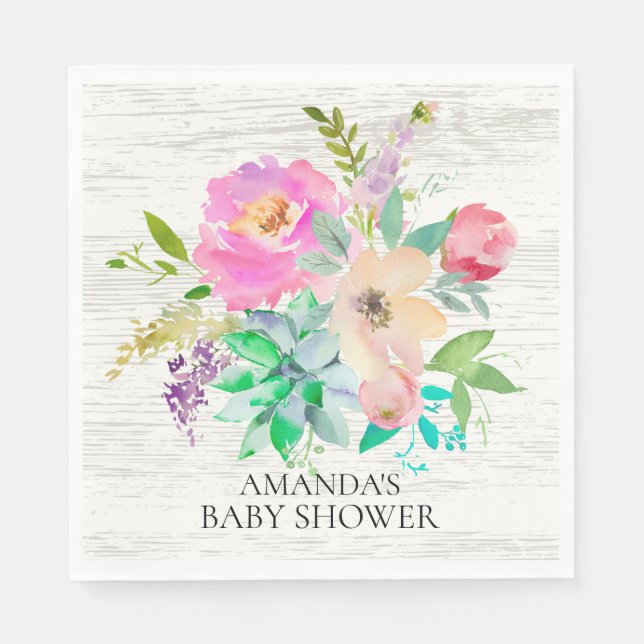 Rustic Succulents & Floral Shower Paper Napkins (Front)