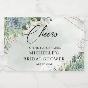 Rustic succulents greenery eucalyptus gold frame sparkling wine label