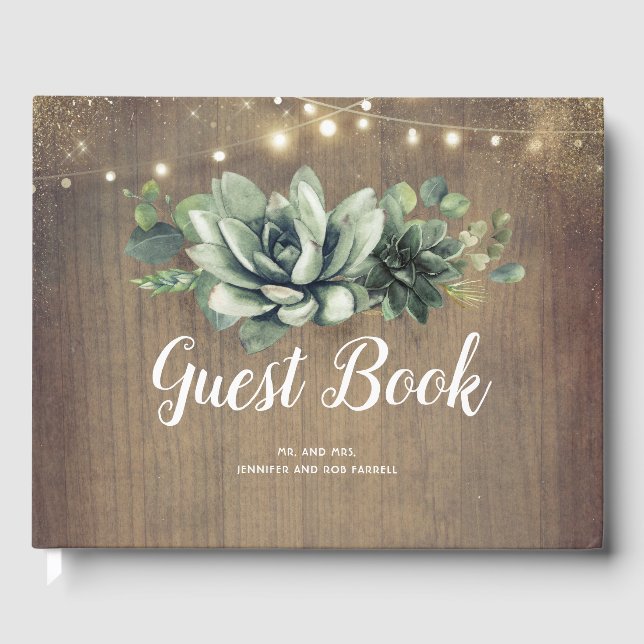 Rustic Succulents Greenery Wedding Guest Book (Front)